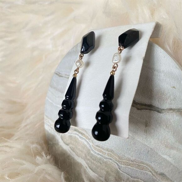 Black Coral Geometric Dangle Earrings Push Back 2" Unbranded Jewelry - Picture 2 of 3